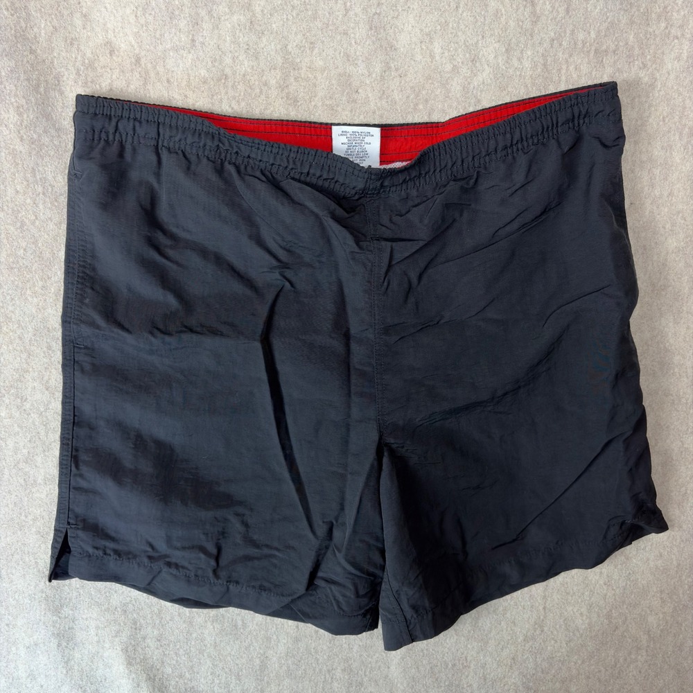 Down Under Mens Nylon Swim Trunks Black Red Mesh Lined Board Shorts Size M